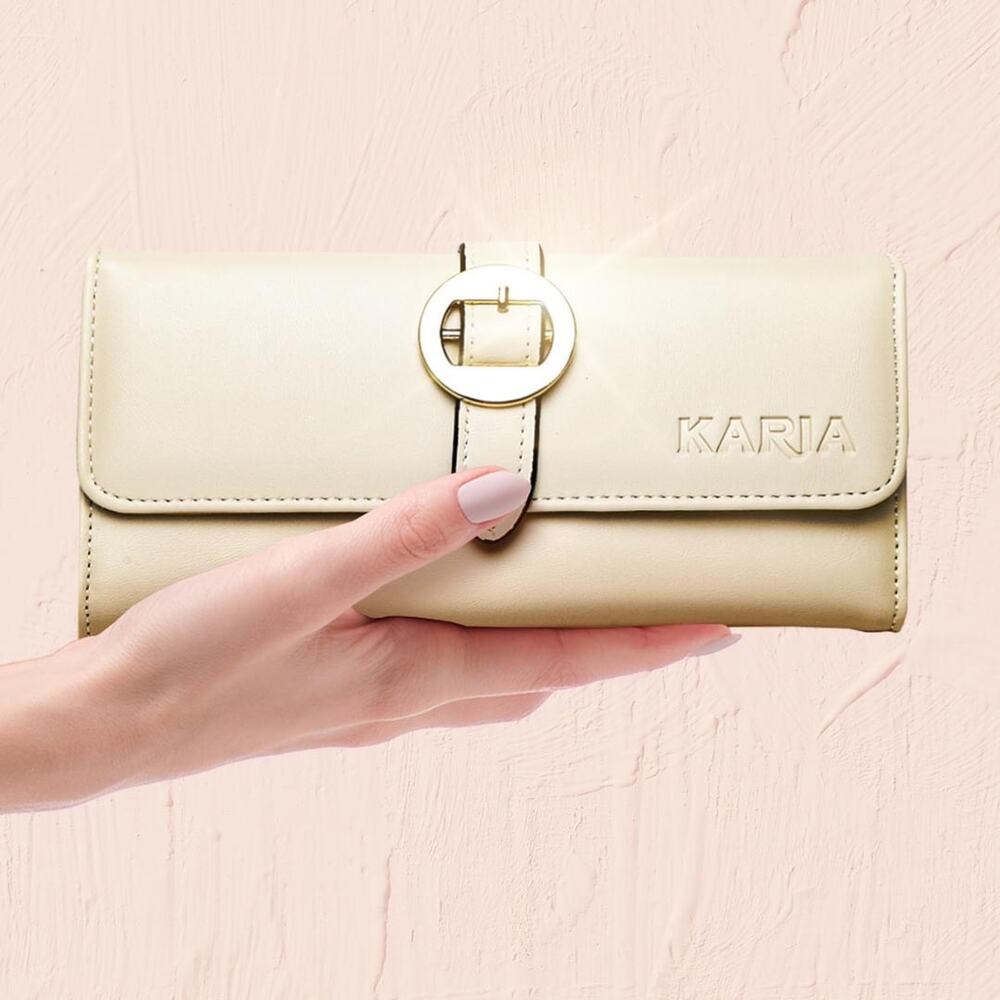 NEW KARIA Women's Long Wallet Ivory Card Holder High Quality Great for to Gift